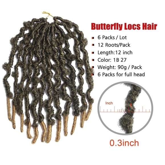 NEW*** Beyond Beauty 12” Distressed Butterfly Locs Knotless Crochet Hair 1B/27 - Picture 6 of 6
